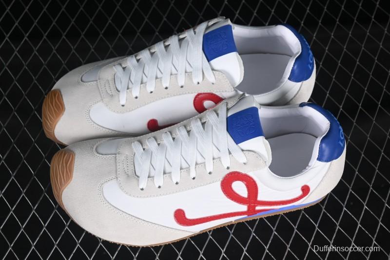 Loewe Ballet Runner 2.0 Sneakers Retro Style Low-Profile Casual Sports Shoes with Asymmetric Toe Design - White Blub