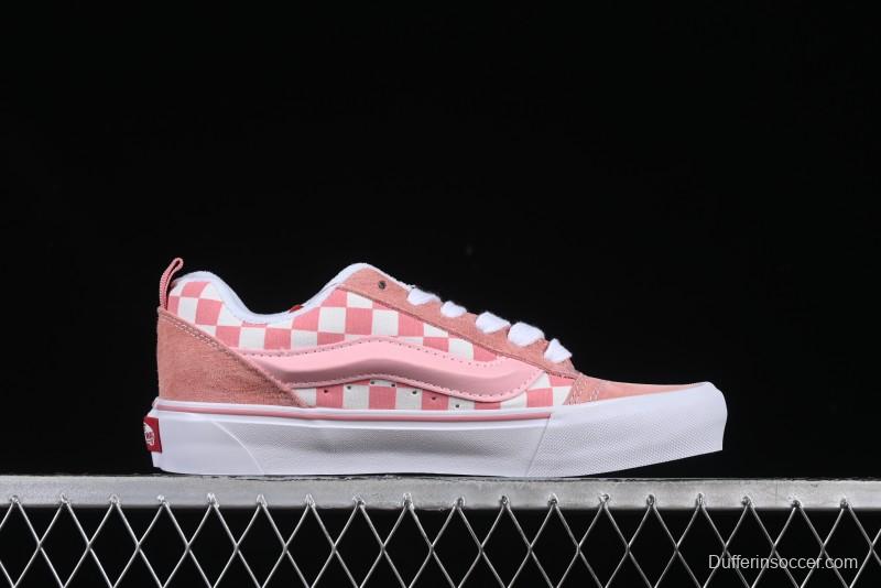 Vans Knu Skool Low Top Comfortable Slip Resistant Wear Resistant Casual Sneakers in Pink Checker - VN0009QCREV