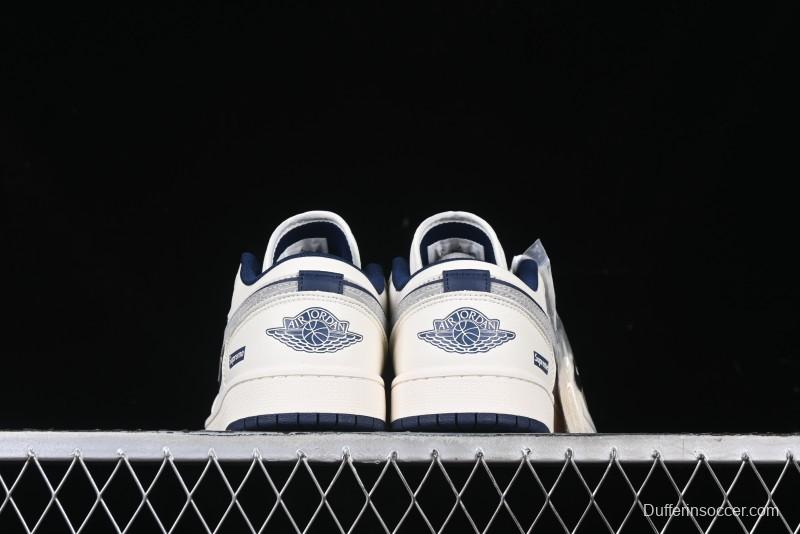 Nike Air Jordan 1 Low Supreme Collaboration - Shadow Swoosh Custom Retro Basketball Shoes - XX3318-368