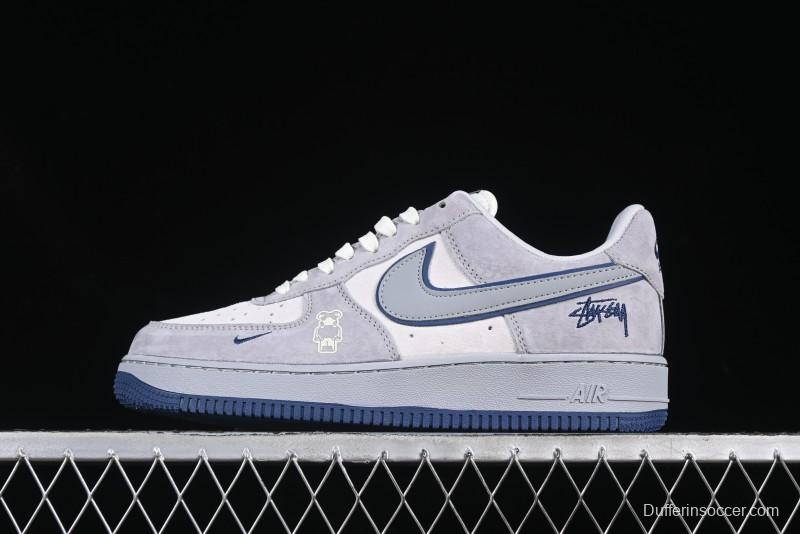 Nike Air Force 1 '07 Low Stussy Collaboration Grey Blue Pig Bear AF1 Low Top Casual Sneakers - DF0188-017