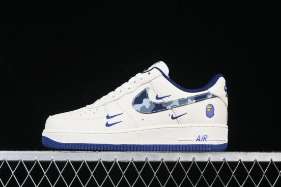 Nike Air Force 1 '07 Low Bape Collaboration - Blue Four Small Swoosh Casual Sneakers - KK1988-036