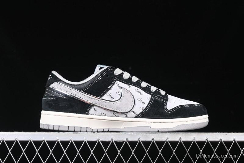 Nike SB Dunk Low Stussy Collaboration - Black Grey Pig Leather Anniversary Custom Edition Low-Top Casual Sneakers - XX3168-008