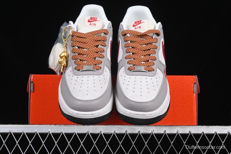 Nike Air Force 1 '07 Low Year of the Snake Limited Edition Beige Grey Red Swoosh Casual Sneakers - DM6688-029