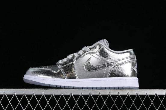 Nike Air Jordan 1 Low "Metallic Silver" Casual Sneakers with Metallic Finish - FN5030-001
