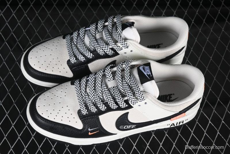 Nike SB Dunk Low OFF-WHITE Collaboration Black Grey Woven Label Anniversary High-End Custom Low-Top Casual Skate Shoes - DJ2024-113