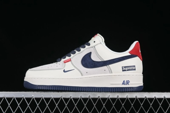 Nike Air Force 1 '07 Low Supreme Collaboration Sneakers with Red Tab and Blue Swoosh - BB7518-021