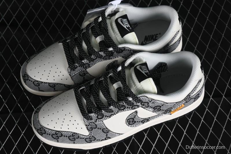 Nike SB Dunk Low Gucci Collaboration - Grey Pattern Anniversary High-End Custom Low-Top Casual Skate Shoes - BB9676-311