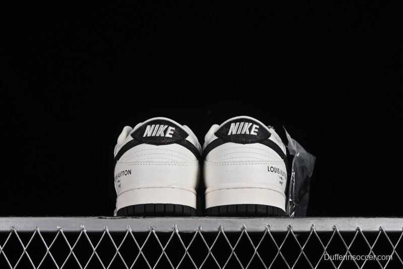 Nike Dunk Low LV Collaboration - Monogram Beige Black Hook SB Low Top Casual Skate Shoes - FC1688-189