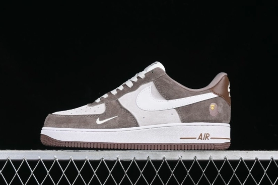 Nike Air Force 1 '07 Low Bape Collaboration Brown White Swoosh Low-Top Casual Sneakers - KK1988-035