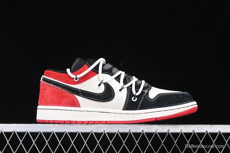 Nike Air Jordan 1 Low Stussy Collaboration - Black Red Custom High-End Retro Basketball Shoes - SJ9950-048