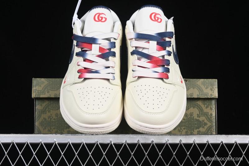 Nike Air Jordan 1 Low AJ1 Gucci Collaboration Beige Blue Swoosh Retro Basketball Shoes - FC1688-198
