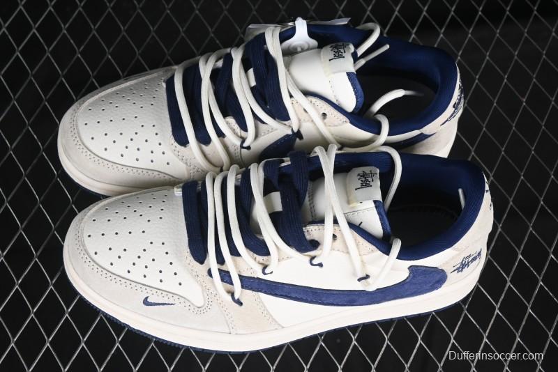 Nike Travis Scott x Fragment Design x Air Jordan 1 Low OG SP AJ1 Retro Sneakers with Reverse Swoosh and Cactus Jack Branding - DM9288-003