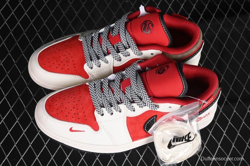 Nike Air Jordan 1 Low Supreme Collaboration Year of the Snake Limited Edition Retro Basketball Shoes - FC1688-203