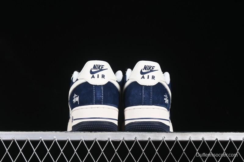Nike Air Force 1 '07 Low Stussy Collaboration Dark Blue Suede White Swoosh Low-Top Casual Sneakers - XZ6188-673