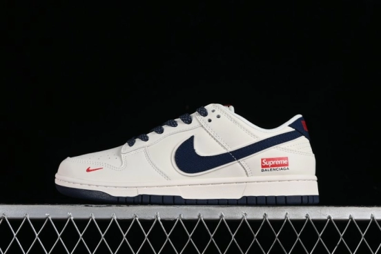 Nike Supreme x SB Dunk Low Balenciaga Collaboration - Off White Blue Canvas Anniversary High-End Custom Low-Top Casual Sneakers - XX2025-310