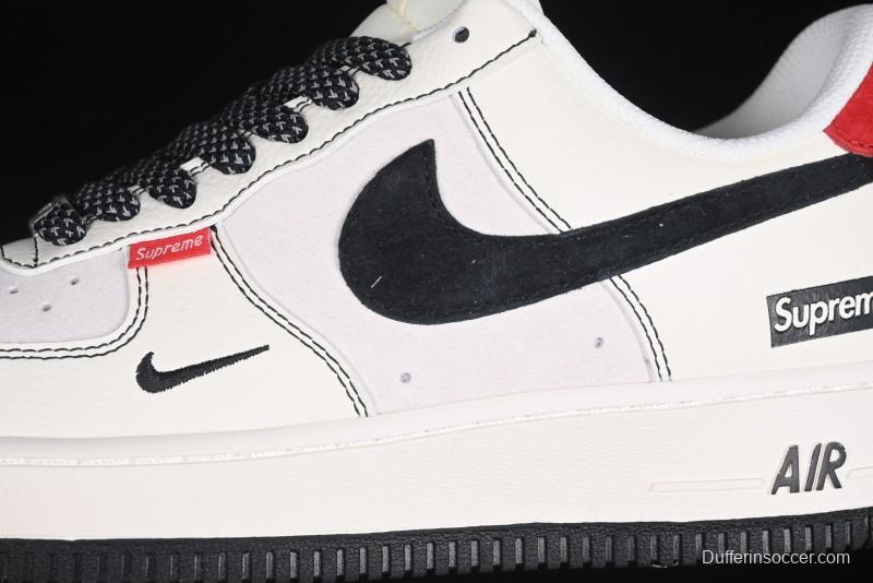 Nike Air Force 1 '07 Low Supreme Collaboration Casual Sneakers in Beige Black Red - BB7518-019