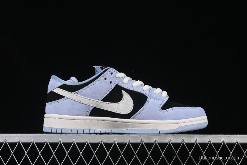 Nike SB Dunk Low Aluminum Skateboarding Shoes with Black Blue White Swoosh - HF3063-400