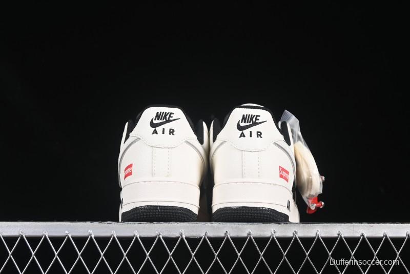 Nike Air Force 1 '07 Low Supreme Collaboration Beige Black Spliced Casual Sneakers with Strap - HH7518-056