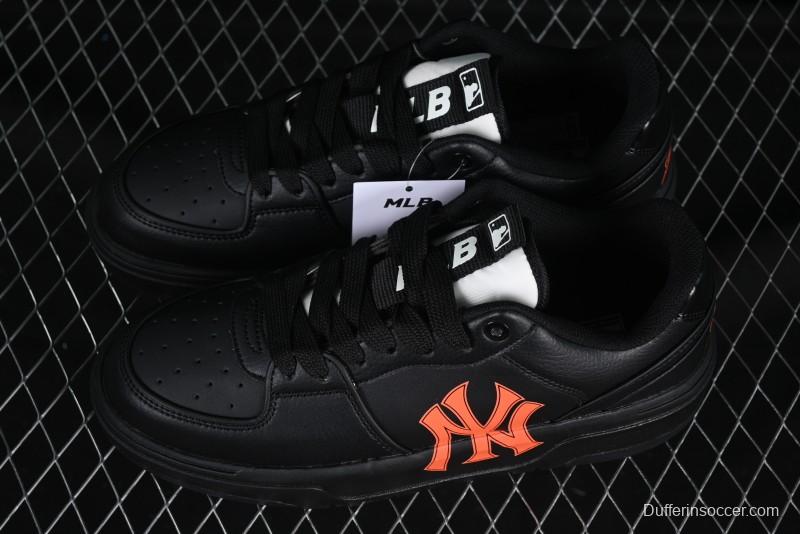 NY Yankees Black Leather Sneakers – Bold Orange Logo Edition