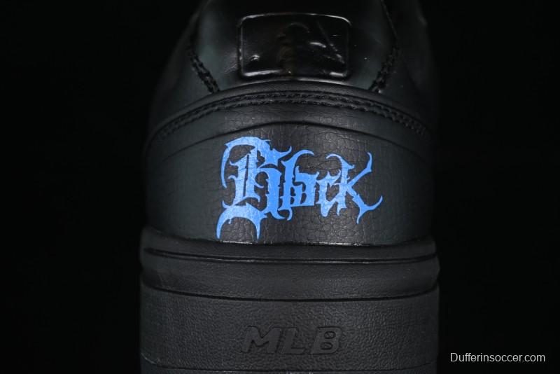 NY Yankees Black Leather Sneakers with Bold Blue Logo
