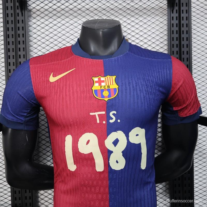 Player Version 25/26 FC Barcelona Home  with Pink "T.S. 1989" Jersey