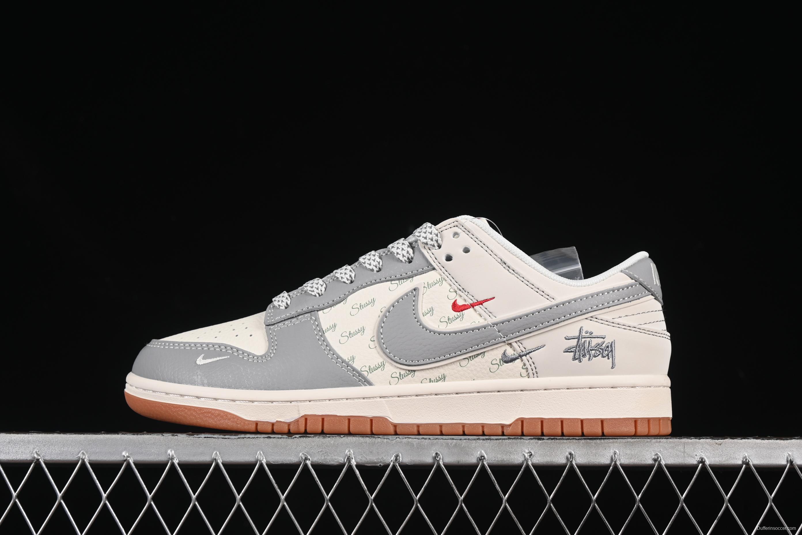 Nike SB Dunk Low Stussy Collaboration Beige Grey Gum Anniversary Custom Low-Top Casual Skate Shoes - XS6089-531