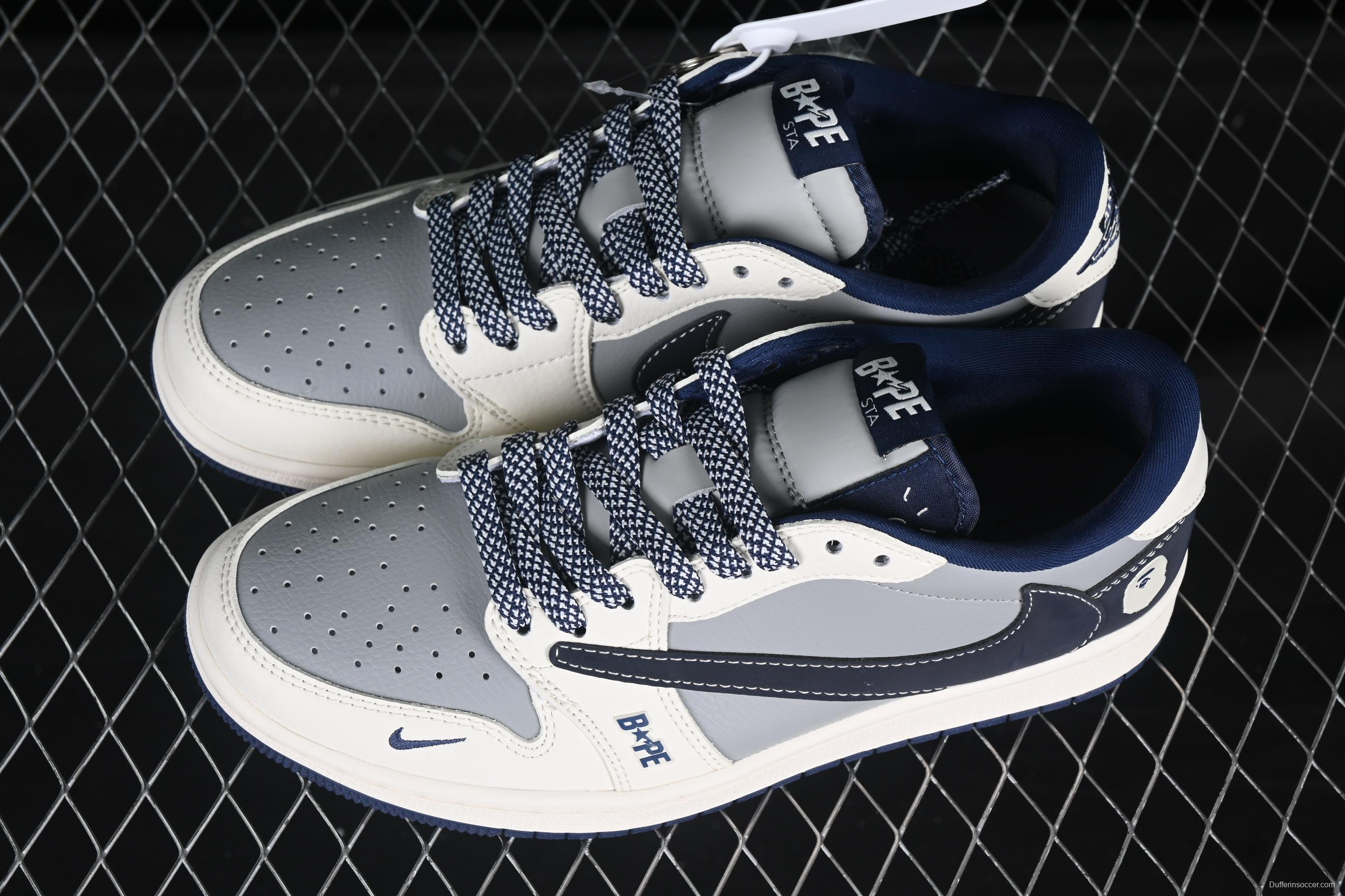 Nike Travis Scott x Fragment Design x Air Jordan 1 Low OG SP Casual Sneakers with Grey Red Swoosh - BB6511-622