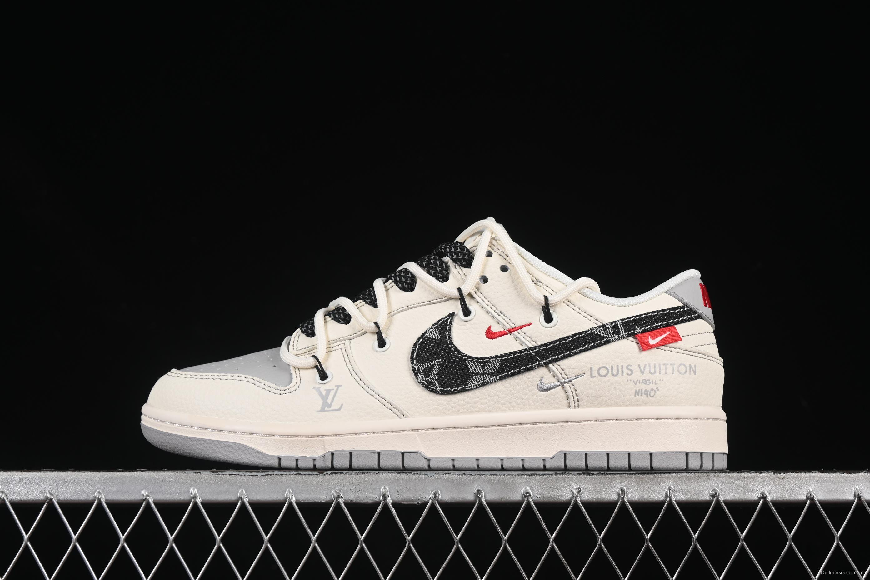 Nike SB Dunk Low LV Series Strap Denim Black Swoosh Anniversary Custom Low-Top Casual Skate Shoes - FC1688-218