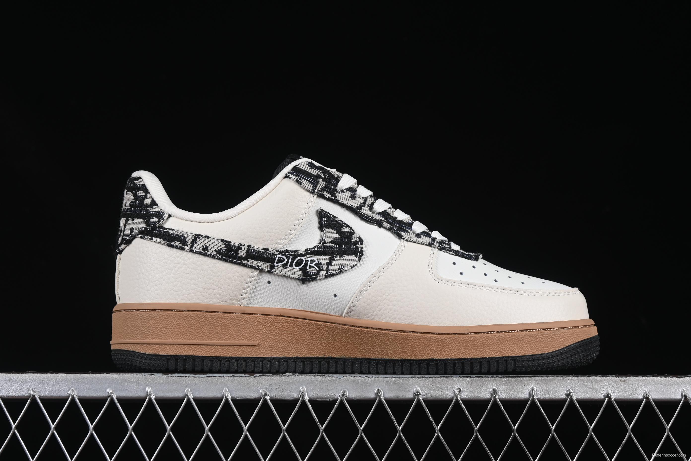 Nike Air Force 1 '07 Low Dior Collaboration Beige Black Grey Stitch Casual Sneakers - KK1988-048