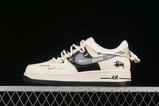 Nike Air Force 1 '07 Low Stussy Collaboration Black Diamond Lace-Up Casual Sneakers - DM6868-073