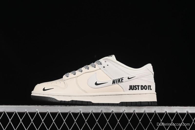 Nike SB Dunk Low Beige White Black Swoosh Anniversary Custom Low-Top Casual Skate Shoes - KK1333-043
