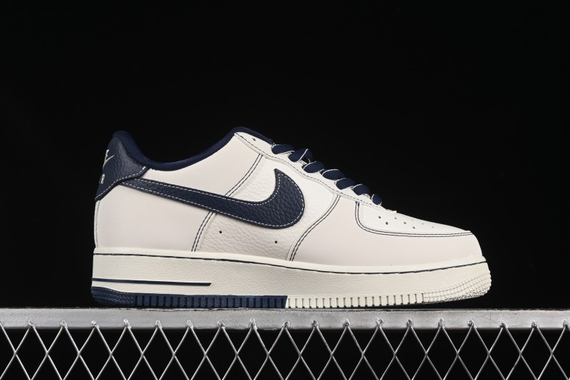 Nike Air Force 1'07 Low Casual Sneakers in Cream with Blue Swoosh - SC9207-535