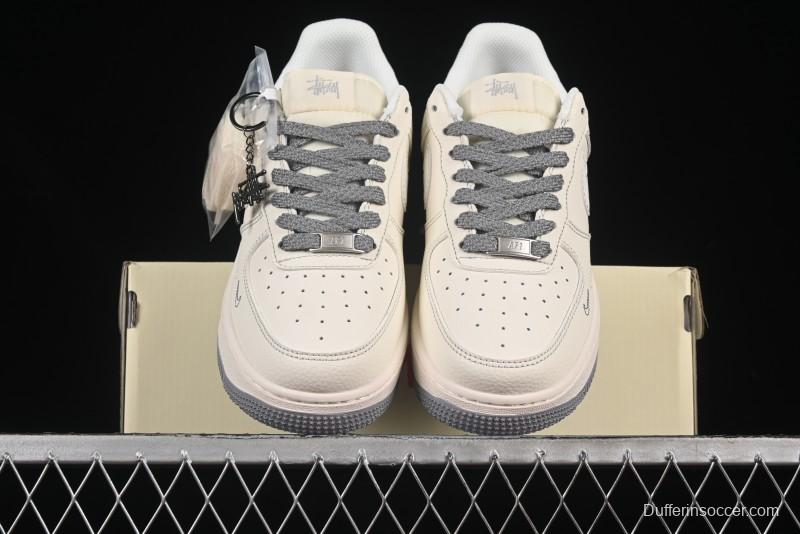 Nike Air Force 1 '07 Low Stussy Collaboration Beige Mini Swoosh Casual Sneakers - HH7518-064