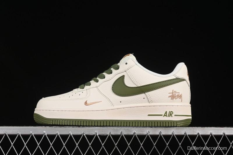 Nike Air Force 1 '07 Low Stussy Collaboration Green Swoosh Gold Embroidery Casual Sneakers - XX3168-151