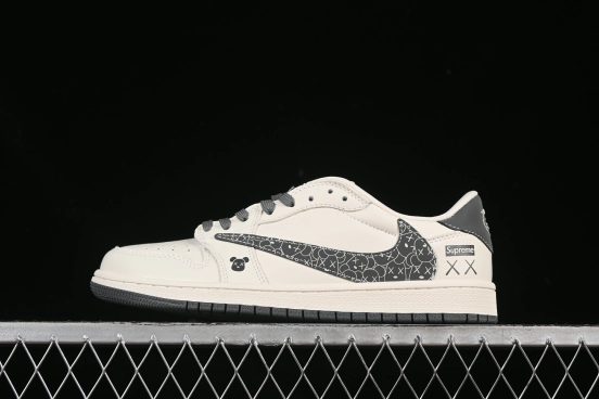 Nike Travis Scott x Fragment Design x Air Jordan 1 Low OG SP Casual Sneakers with Graffiti Bear Design - XS2024-035