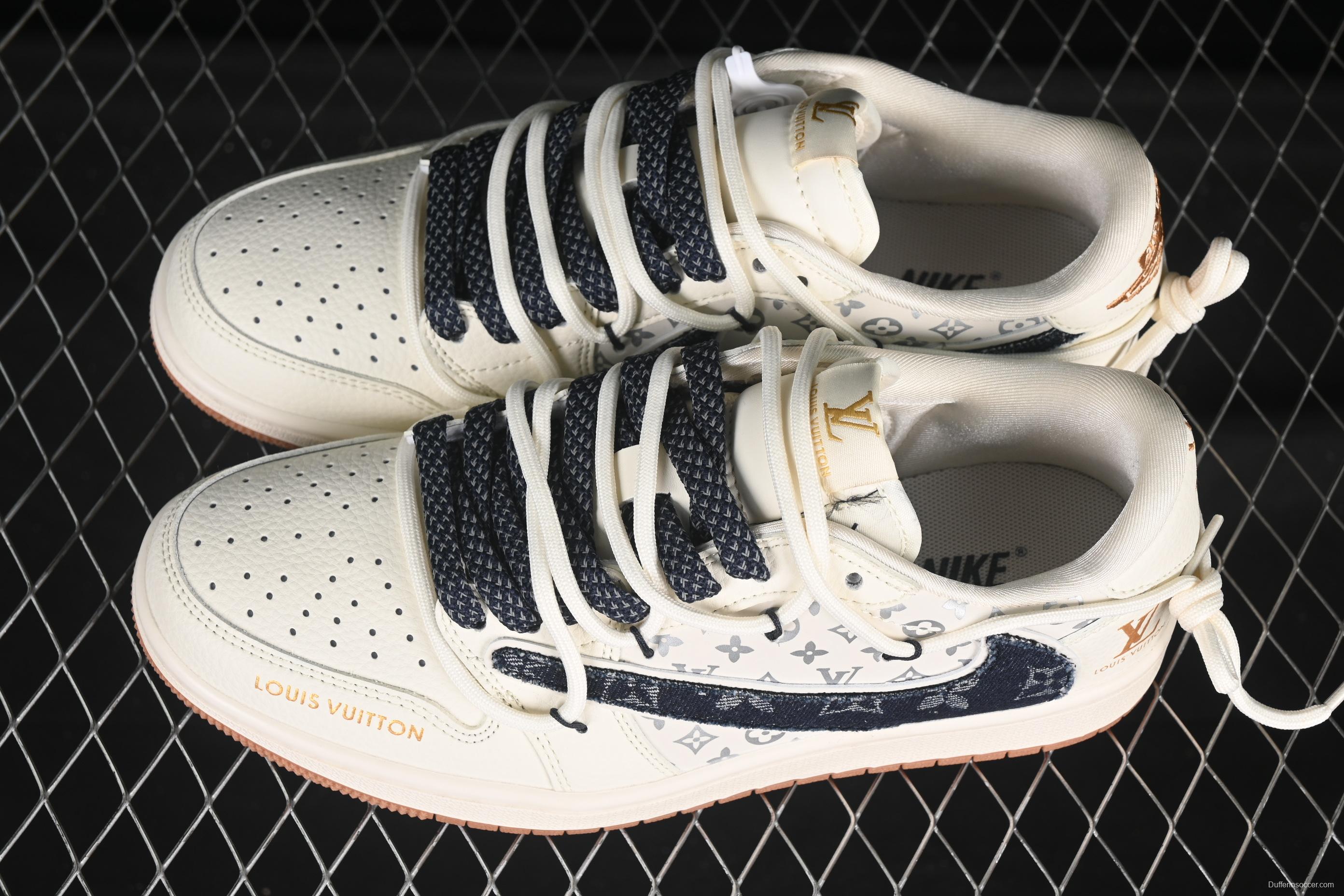 Nike Travis Scott x Fragment Design x Air Jordan 1 Low OG SP AJ1 LV Collaboration Casual Sneakers with Rubber Outsole - DM6868-110