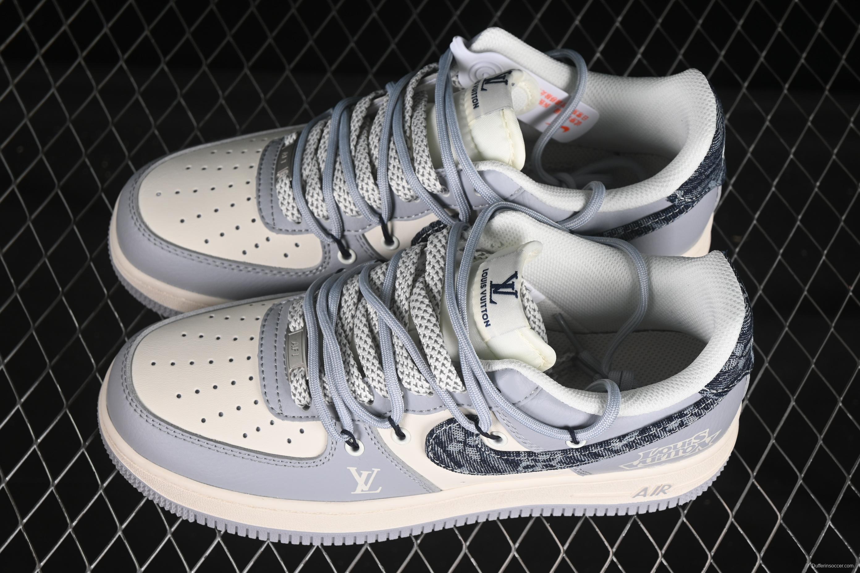 Nike Air Force 1'07 Low LV Collaboration Grey Blue Canvas Lace-Up Casual Sneakers - DM6868-099