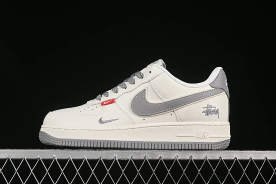 Nike Air Force 1'07 Low Stussy Collaboration Grey Swoosh Grey Base Red Label Casual Sneakers - CS5288-008