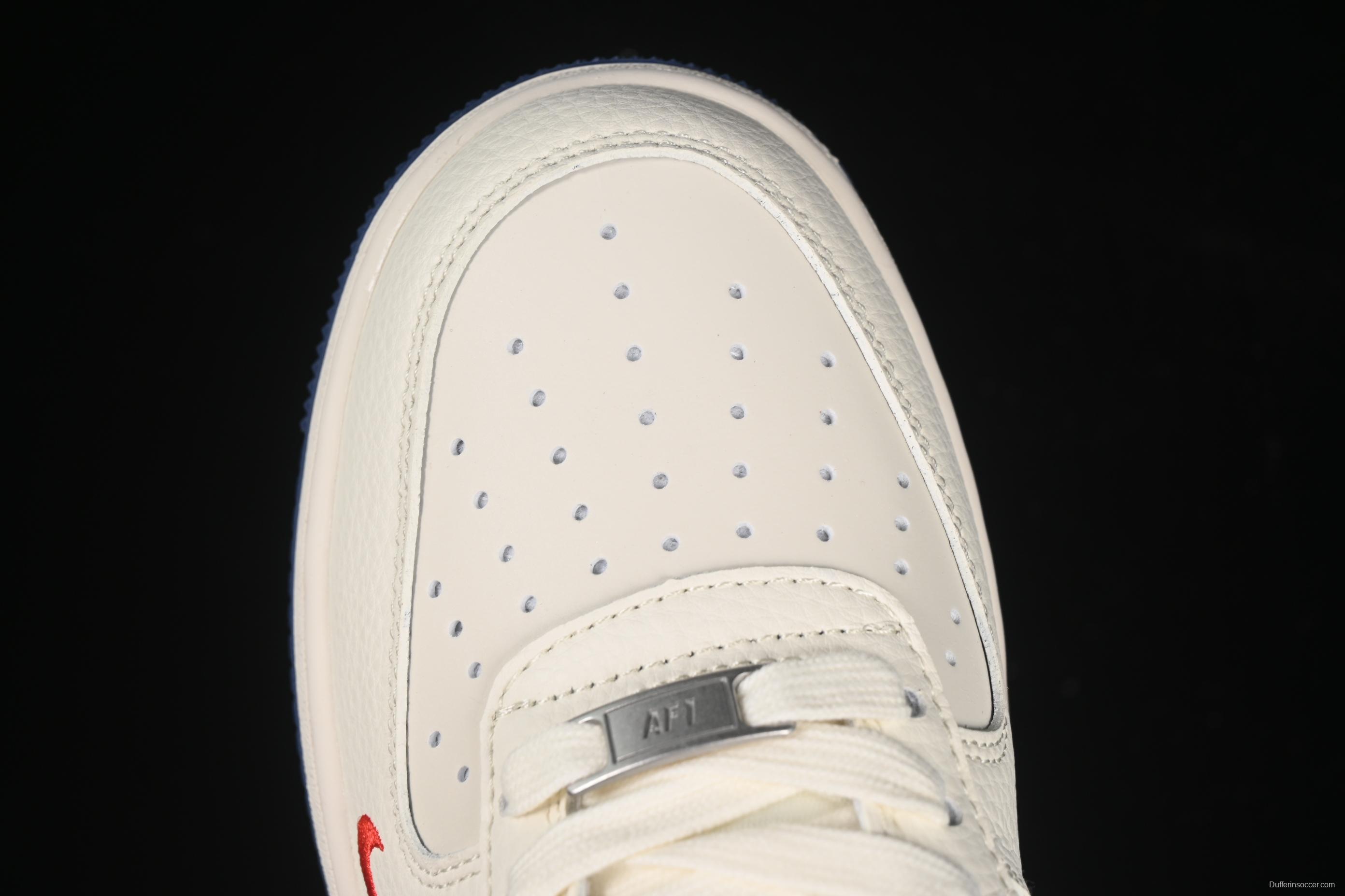 Nike Air Force 1 '07 Low Stussy Collaboration Light Blue Sole Red Heel Casual Sneakers - JJ2508-716