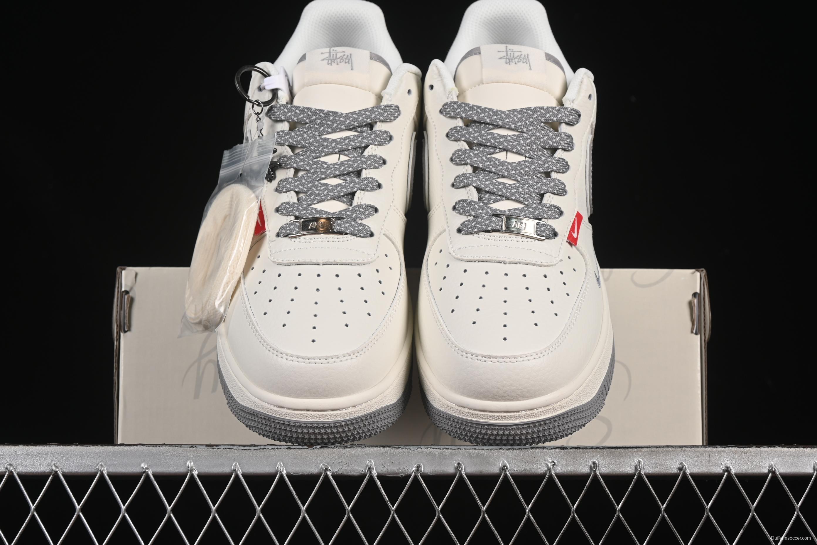 Nike Air Force 1'07 Low Stussy Collaboration Grey Swoosh Grey Base Red Label Casual Sneakers - CS5288-008