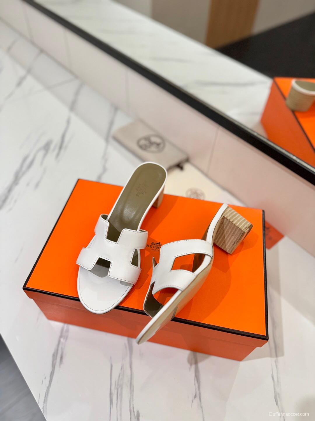 2025 Women Hermès White Leather Sandals