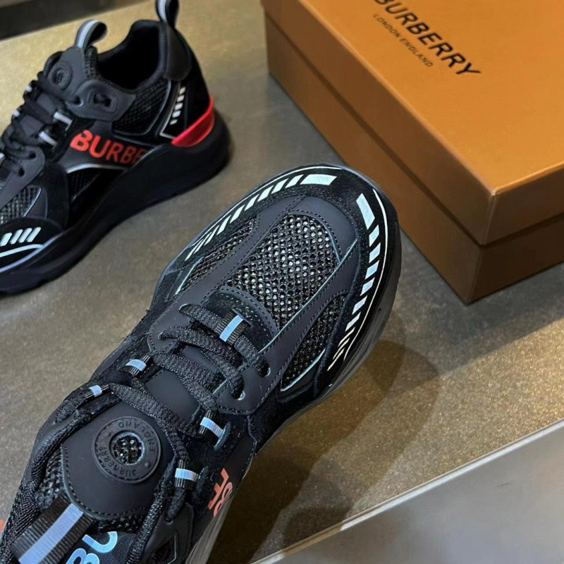 2025 Unisex Burberry Black Red Mesh Suede Leather Sneakers