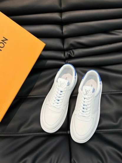 2024 Unisex Louis Vuitton White Blue Cow Leather Mesh Sneakers MJ00400