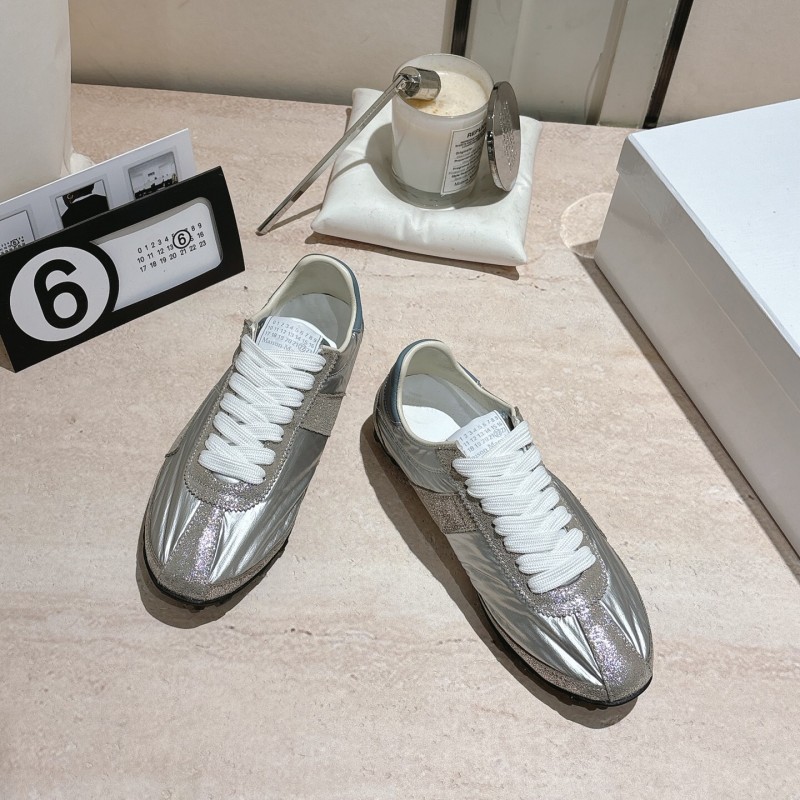 2025 Unisex Maison Margiela Silver Grey Nylon Suede Sneakers Distressed