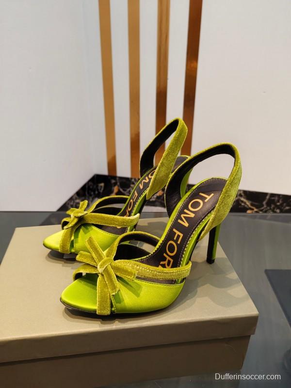 2025 Women TOM FORD Green Velvet Open Toe Slingback Heels KFY00300