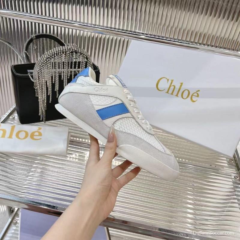2025 Women Chloé White Blue Mesh Leather Casual Sneakers LY00280