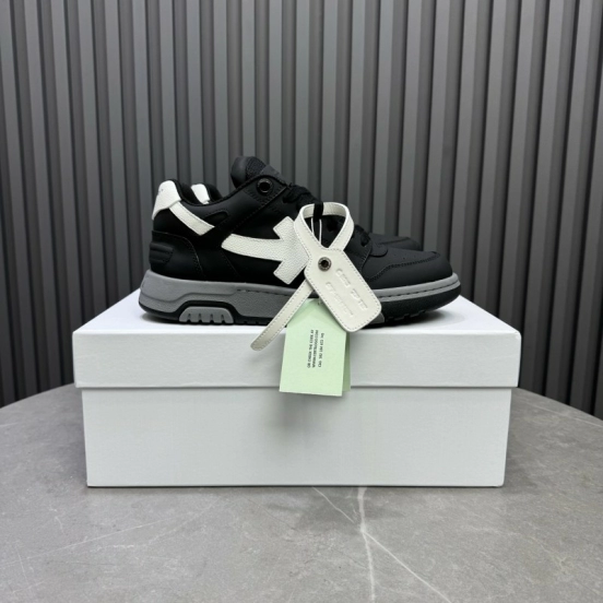 2025 Unisex Off-White Black White Leather Sneakers KFY00320