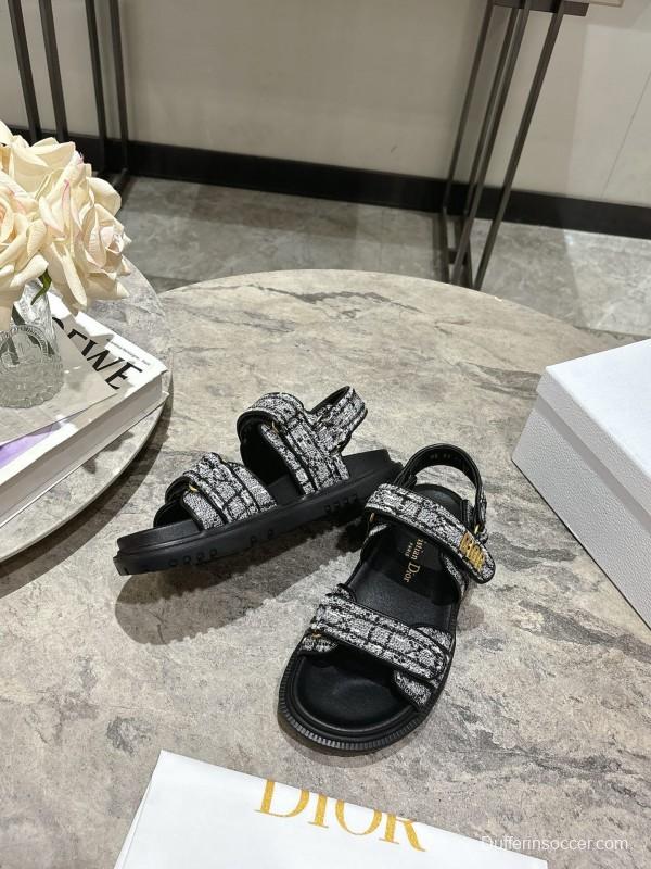 2025 Women Dior Black White Fabric Sandals KFY00300