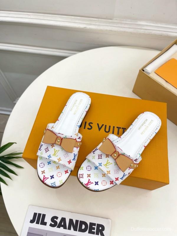 2025 Slippers Louis Vuitton Multicolor Leather Bow MJ00290