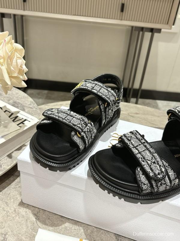 2025 Women Dior Black White Fabric Sandals KFY00300